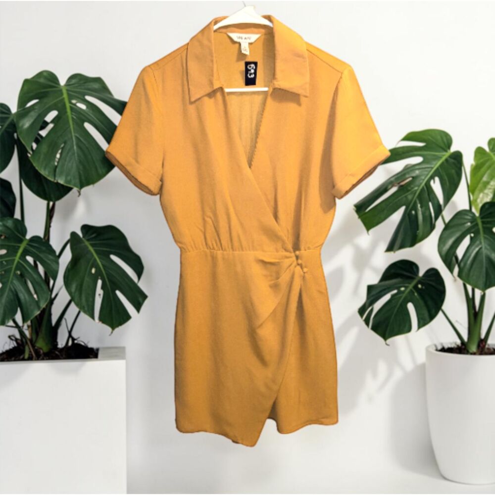 Nine West Mustard Wrap Style Dress Size S NWOT 17.5” P2P 34” Length